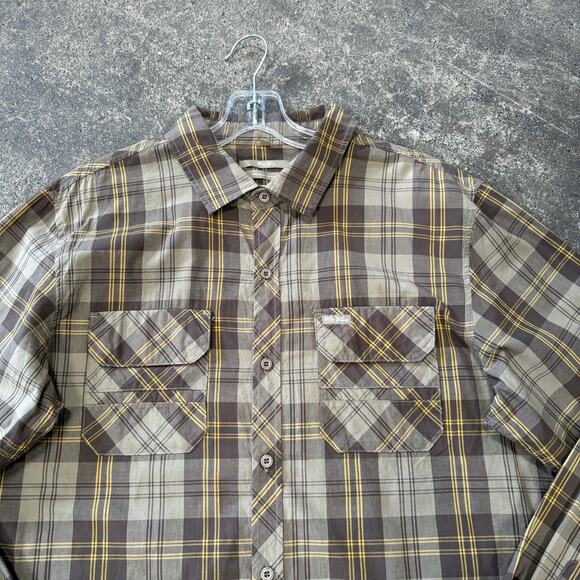 LRG Lifted Research Group Shirt Mens XL Brown Tan Plaid Wovens Button Up Utility - Picture 2 of 8